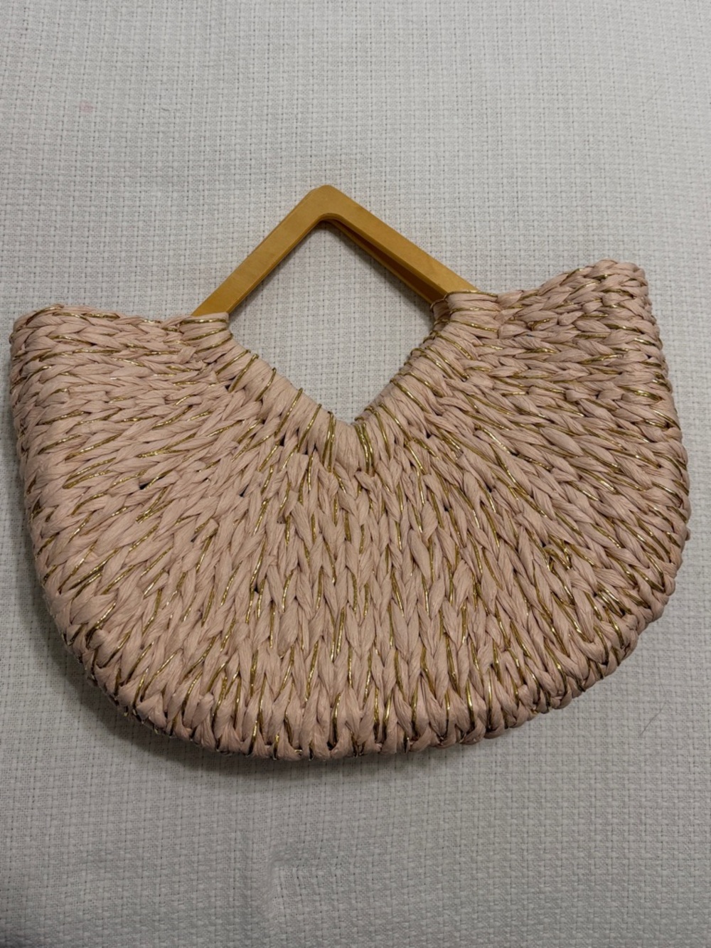 Woven Half-Moon Handbag with Gold - Blush - Picture 2 of 3